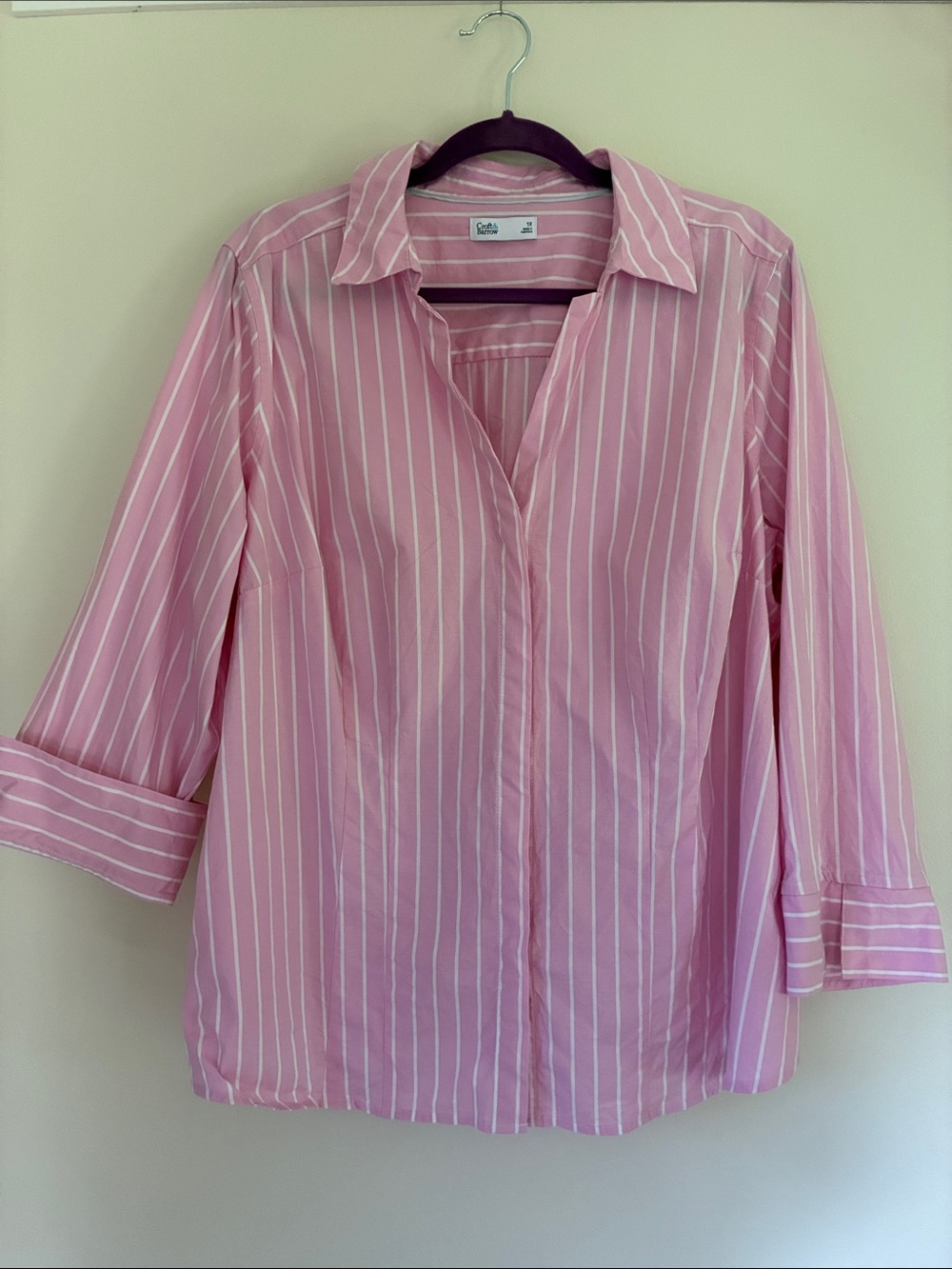 Croft and Barrow Pink and White Striped Button-Front Shirt Size 1X